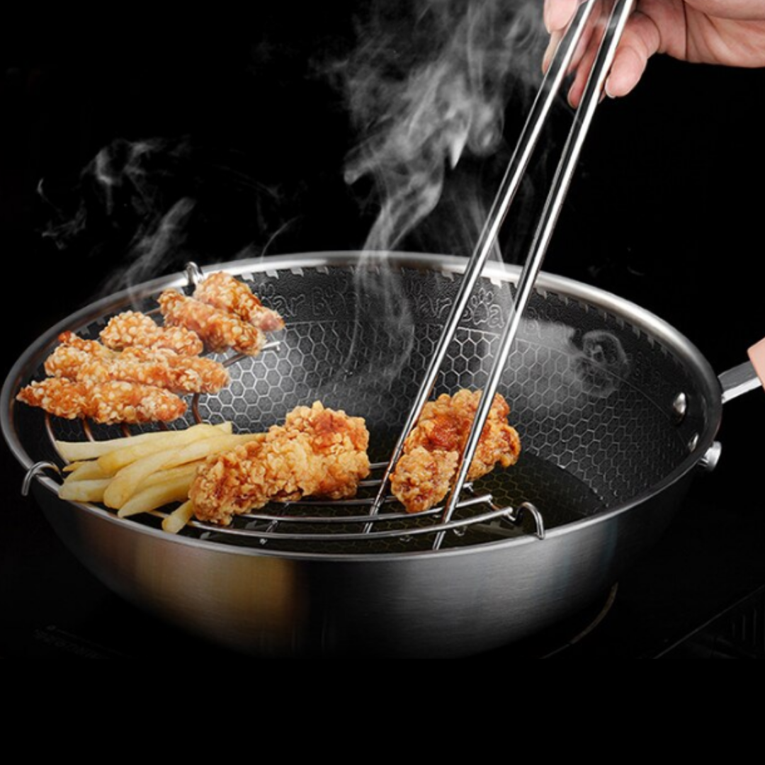Stainless steel draining frying oil rack.