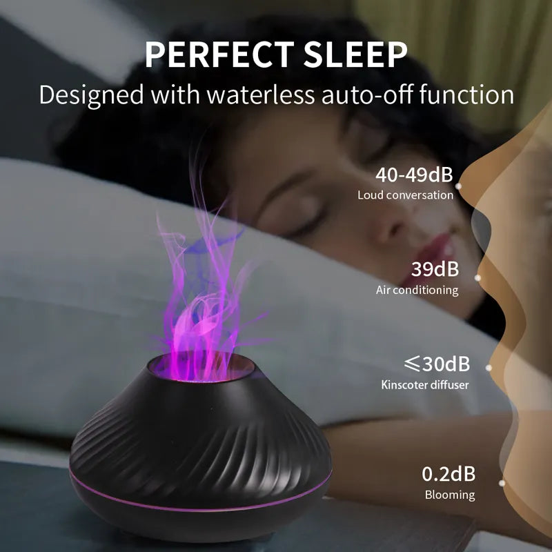 Volcanic Aroma Diffuser Humidifier 130ml Usb, With Colored Night Light Flame