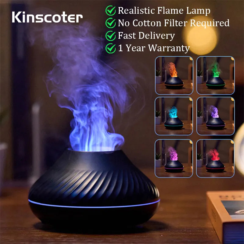 Volcanic Aroma Diffuser Humidifier 130ml Usb, With Colored Night Light Flame