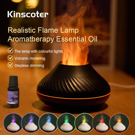 Volcanic Aroma Diffuser Humidifier 130ml Usb, With Colored Night Light Flame